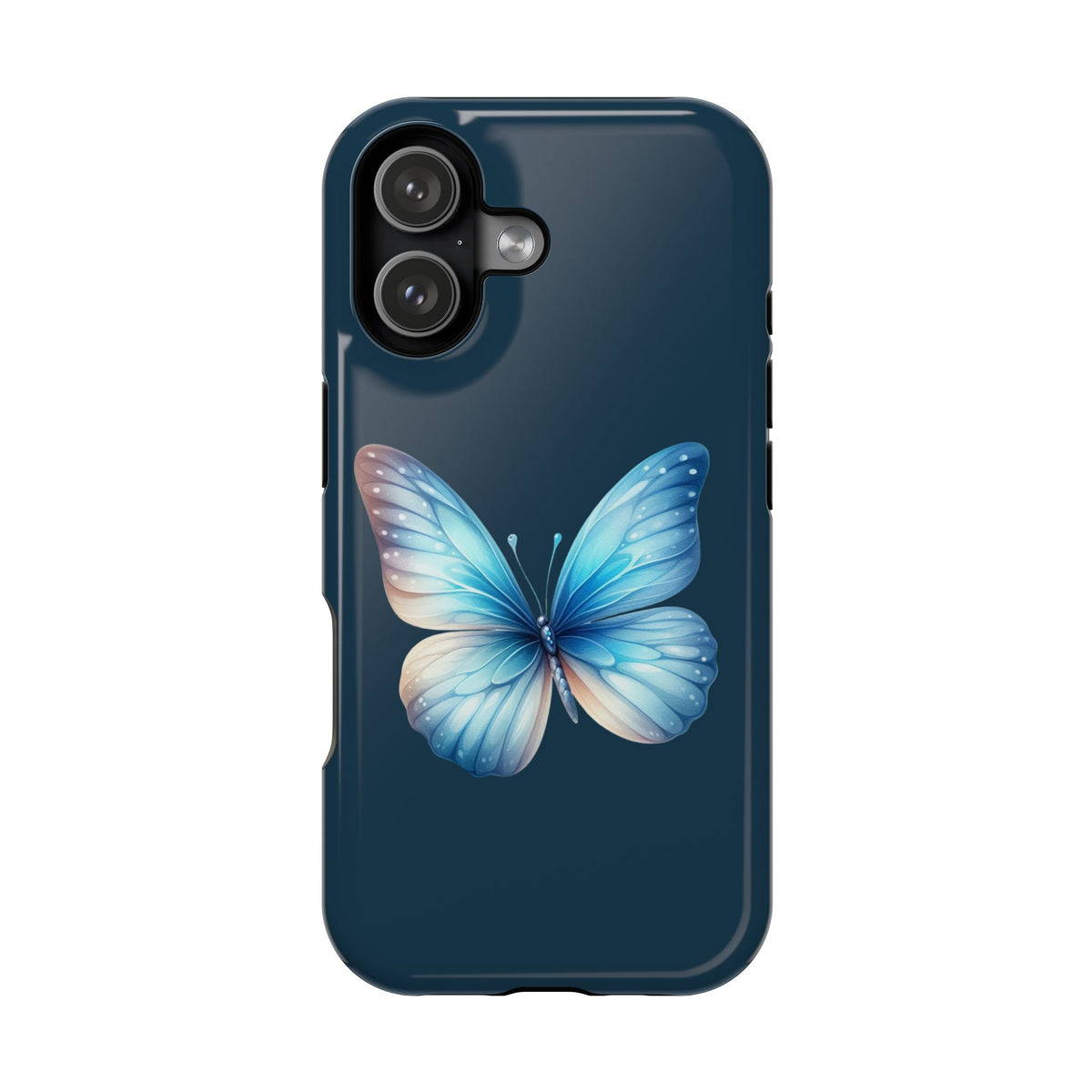 Blue Butterfly MagSafe case for iPhone 17, glossy finish