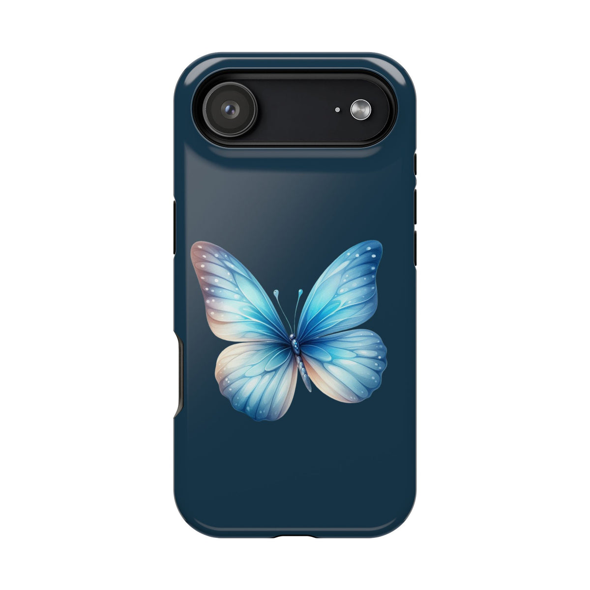 Blue Butterfly MagSafe case for iPhone 17 Air, glossy finish