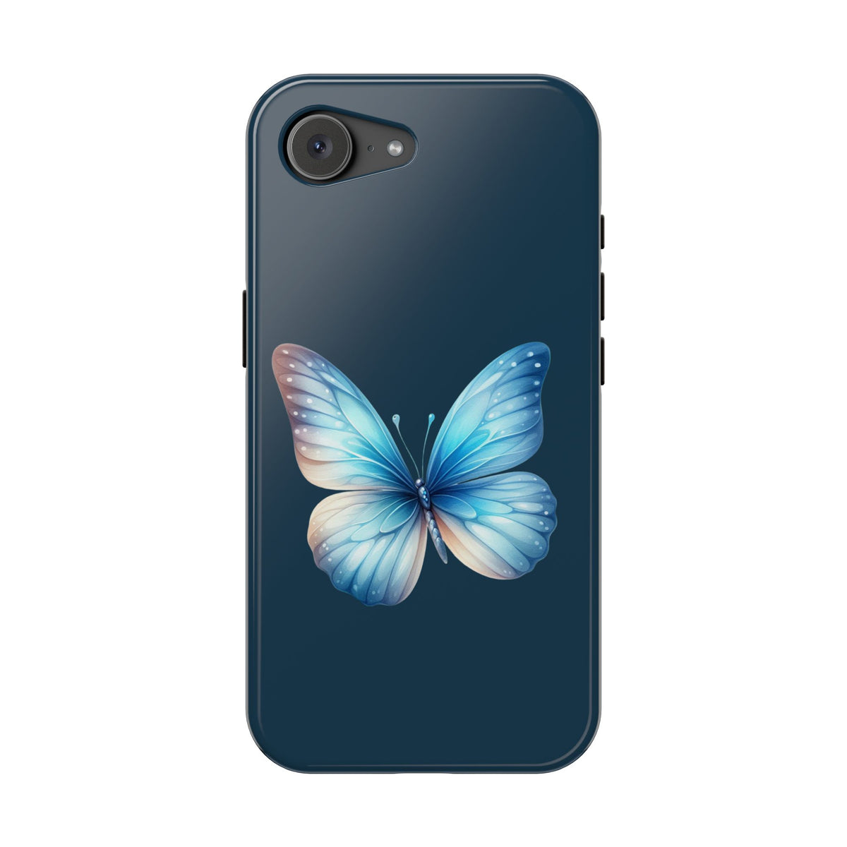 Blue Butterfly MagSafe case for iPhone 17e, glossy finish
