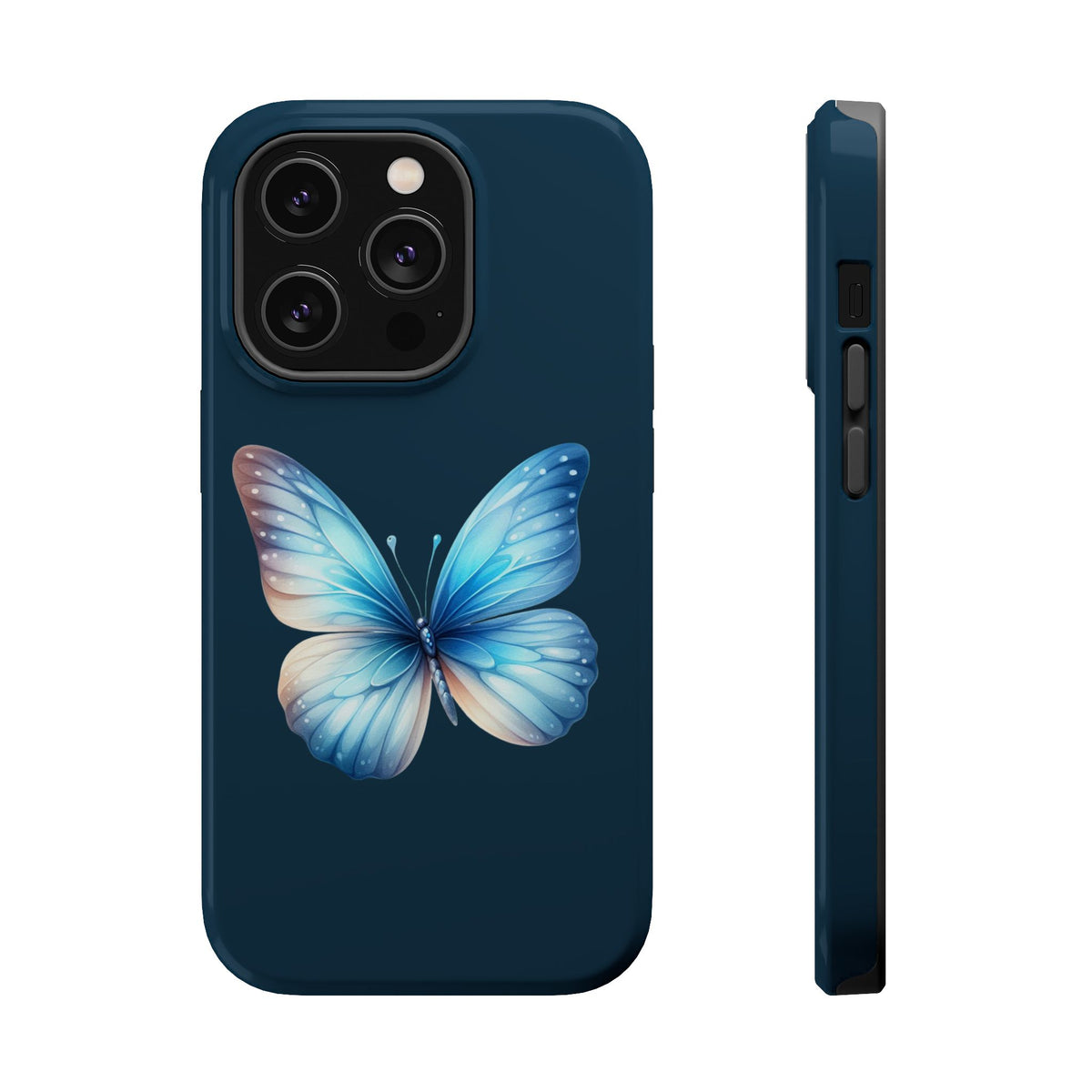 Blue Butterfly MagSafe case for iPhone 14 Pro, glossy finish