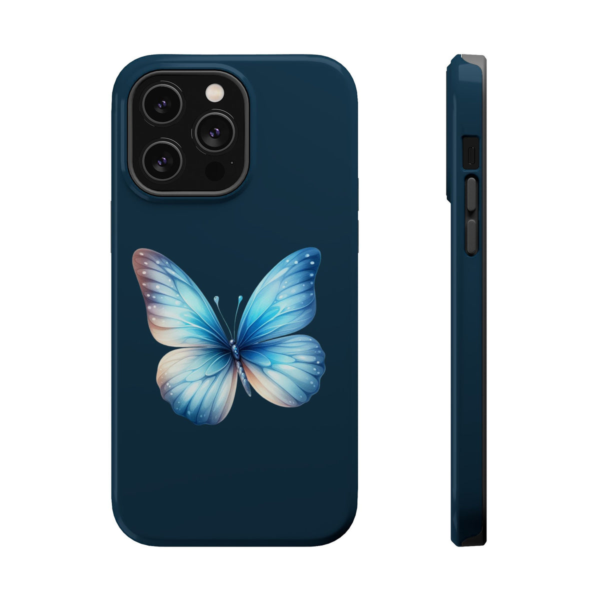 Blue Butterfly MagSafe case for iPhone 14 Pro Max, glossy finish