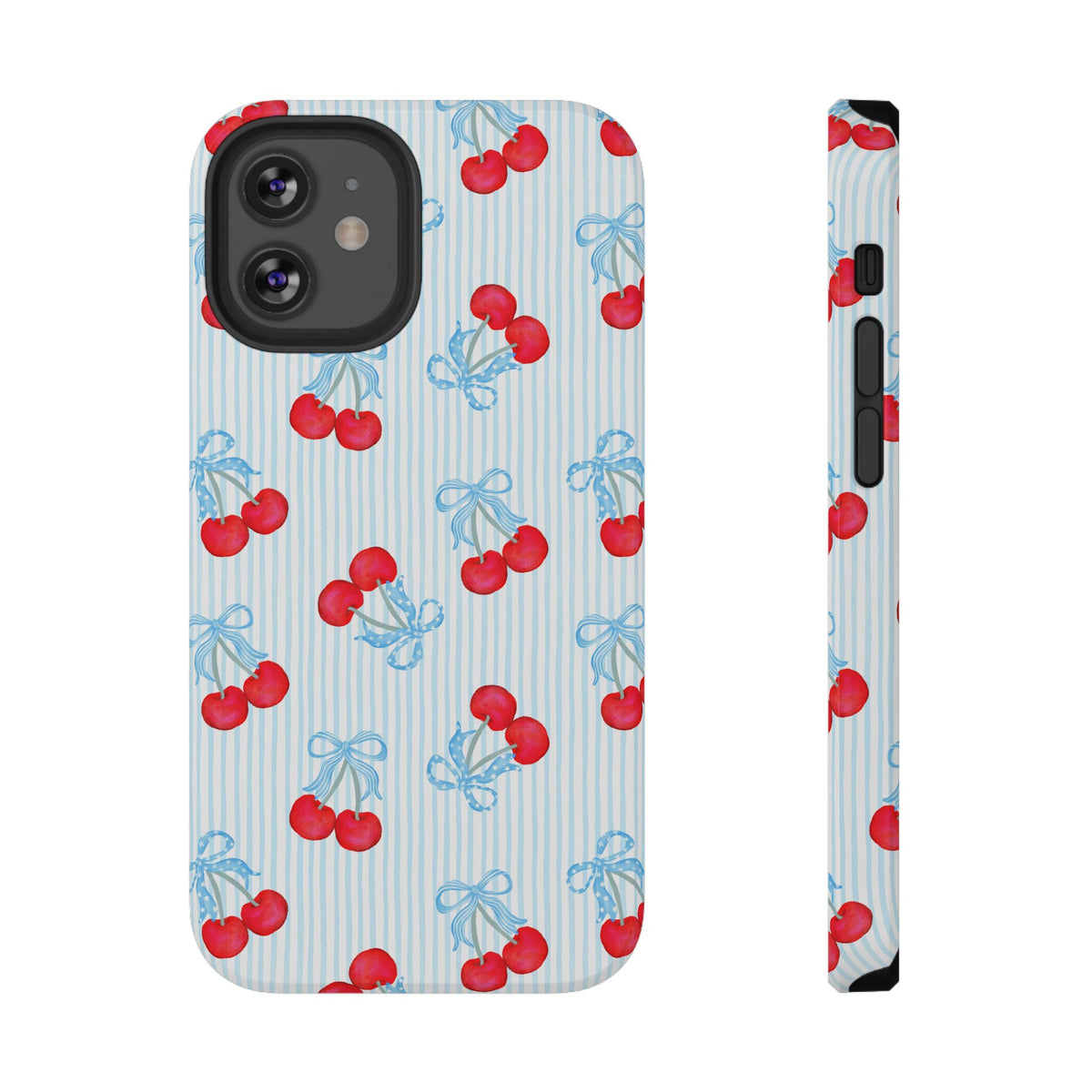 Blue Cherry Bow protective phone case for iPhone 12 Mini, glossy finish
