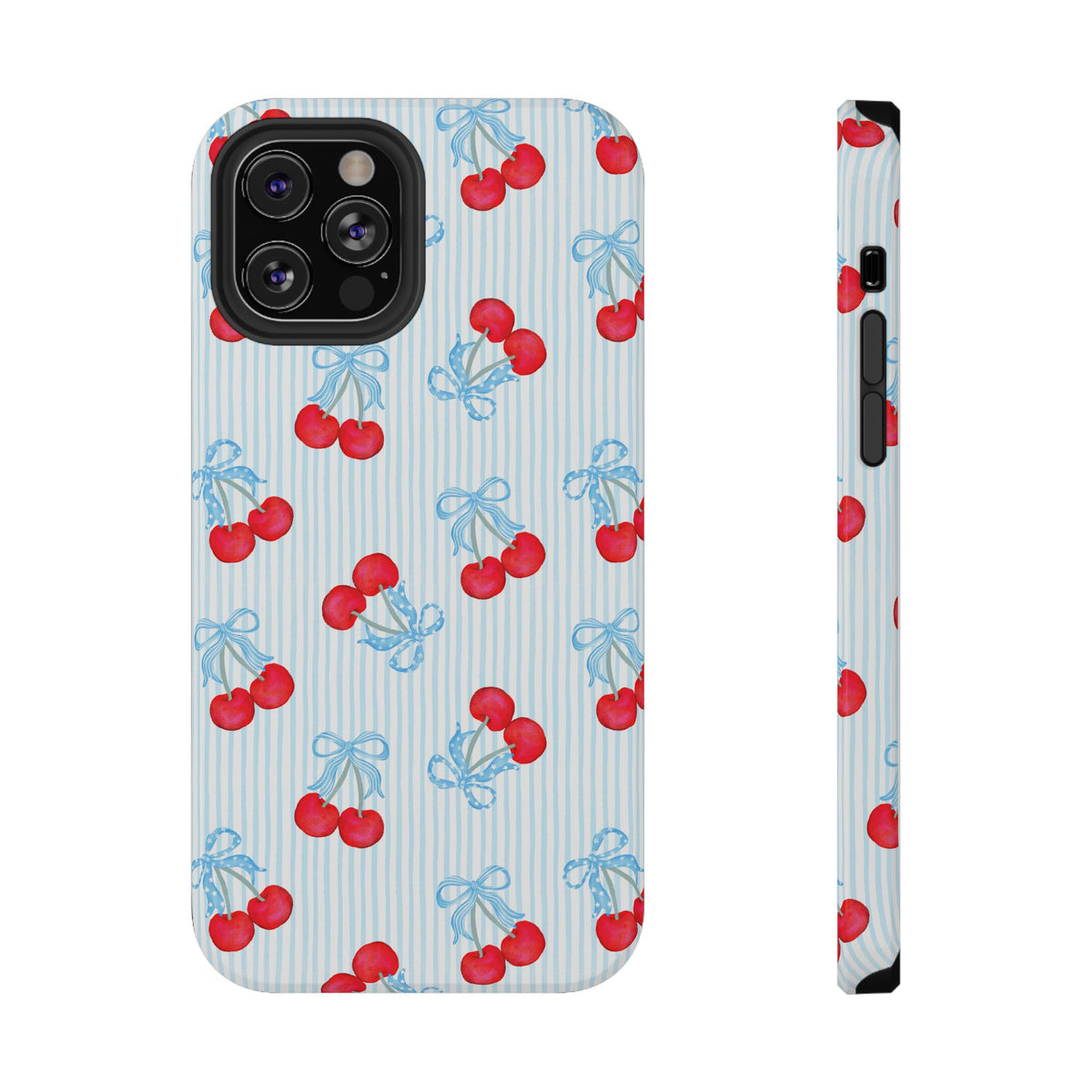 Blue Cherry Bow protective phone case for iPhone 12 Pro, glossy finish