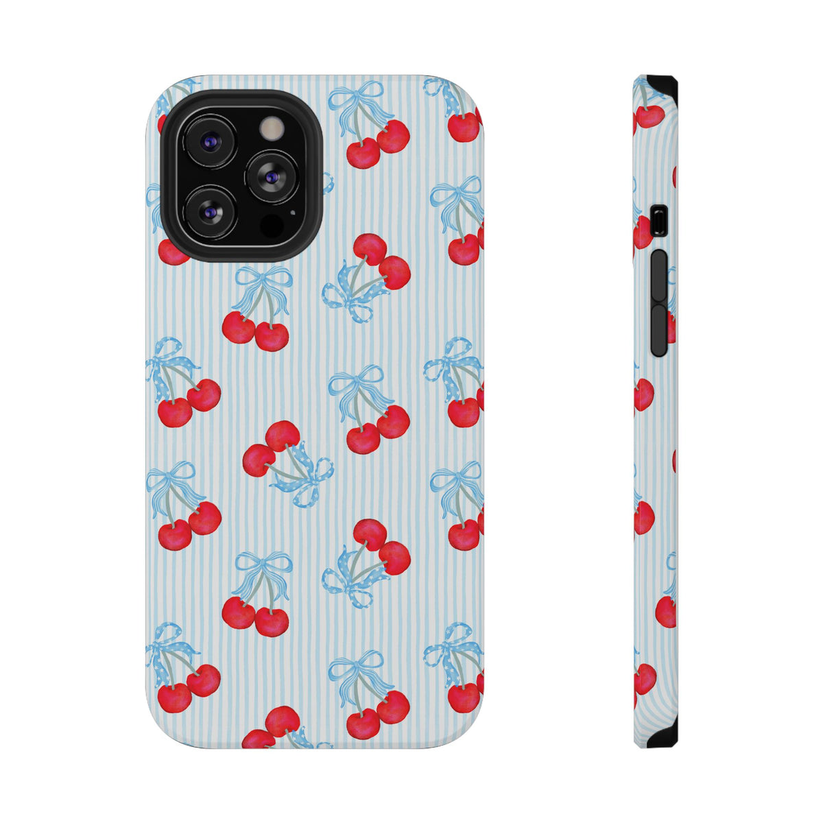 Blue Cherry Bow protective phone case for iPhone 12 Pro Max, glossy finish