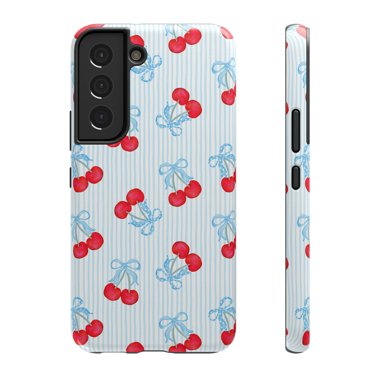 Blue Cherry Bow protective phone case for Samsung Galaxy S22, glossy finish