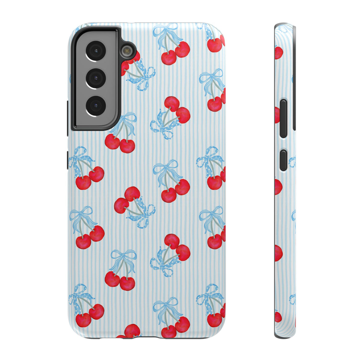 Blue Cherry Bow protective phone case for Samsung Galaxy S22 Plus, glossy finish