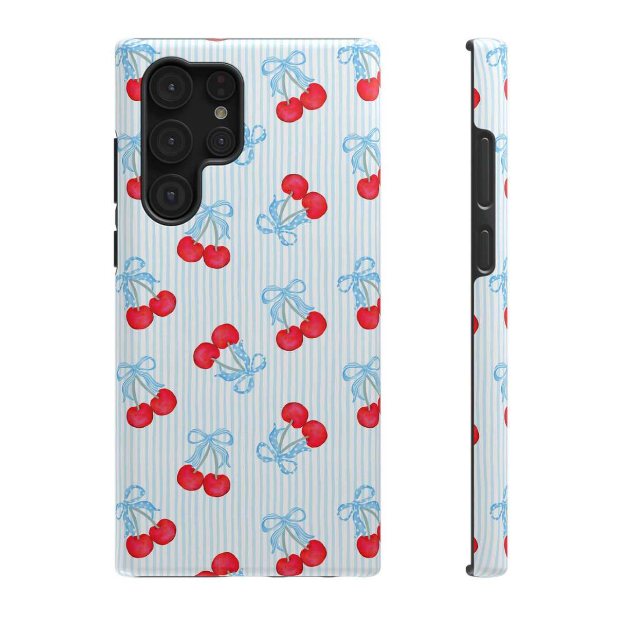 Blue Cherry Bow protective phone case for Samsung Galaxy S22 Ultra, glossy finish