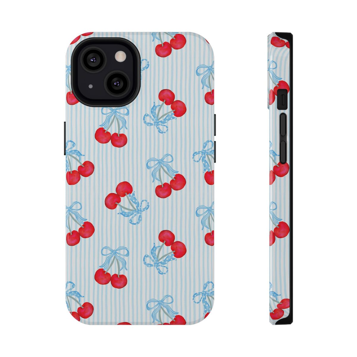 Blue Cherry Bow protective phone case for iPhone 13, glossy finish