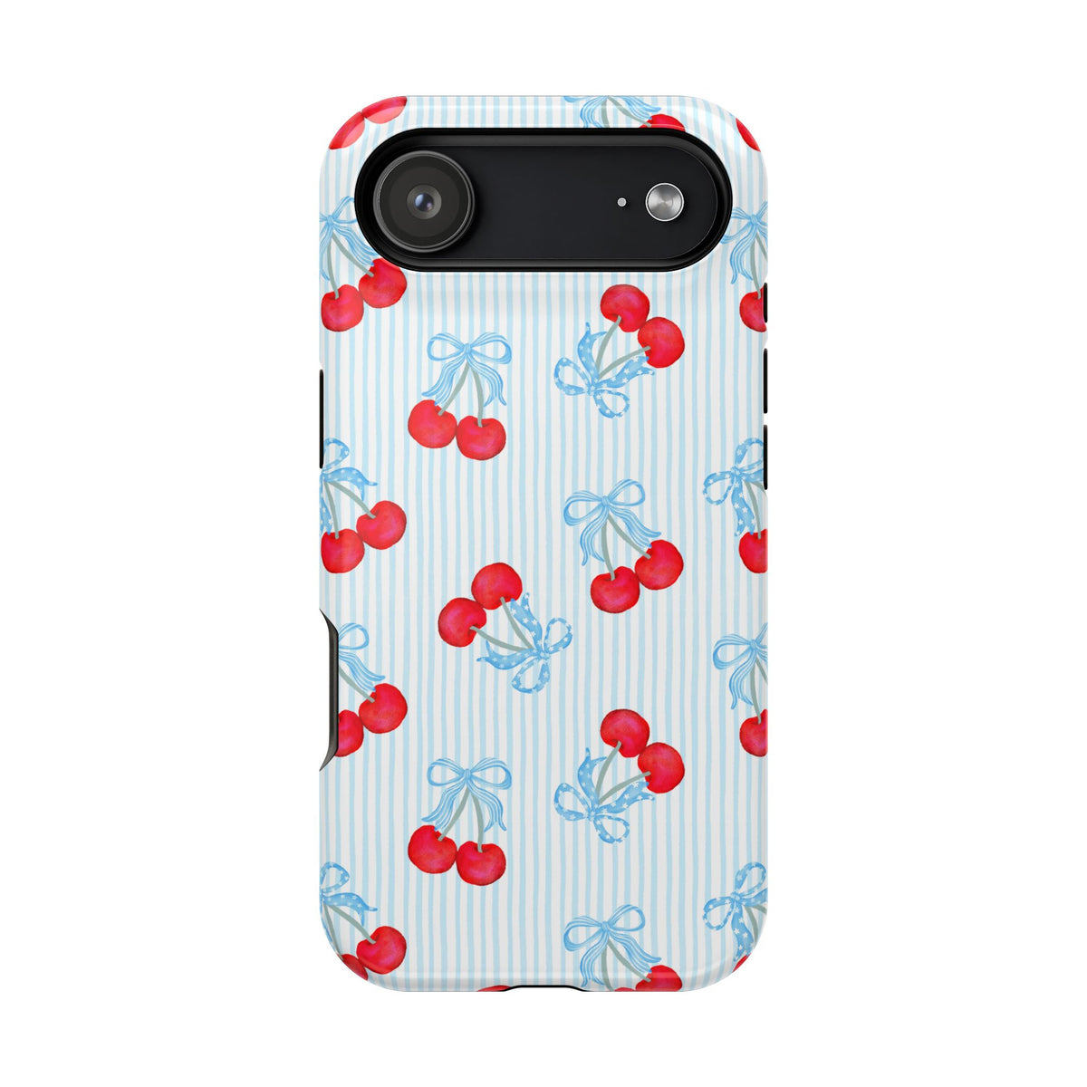 Blue Cherry Bow protective phone case for iPhone 17 Air, glossy finish