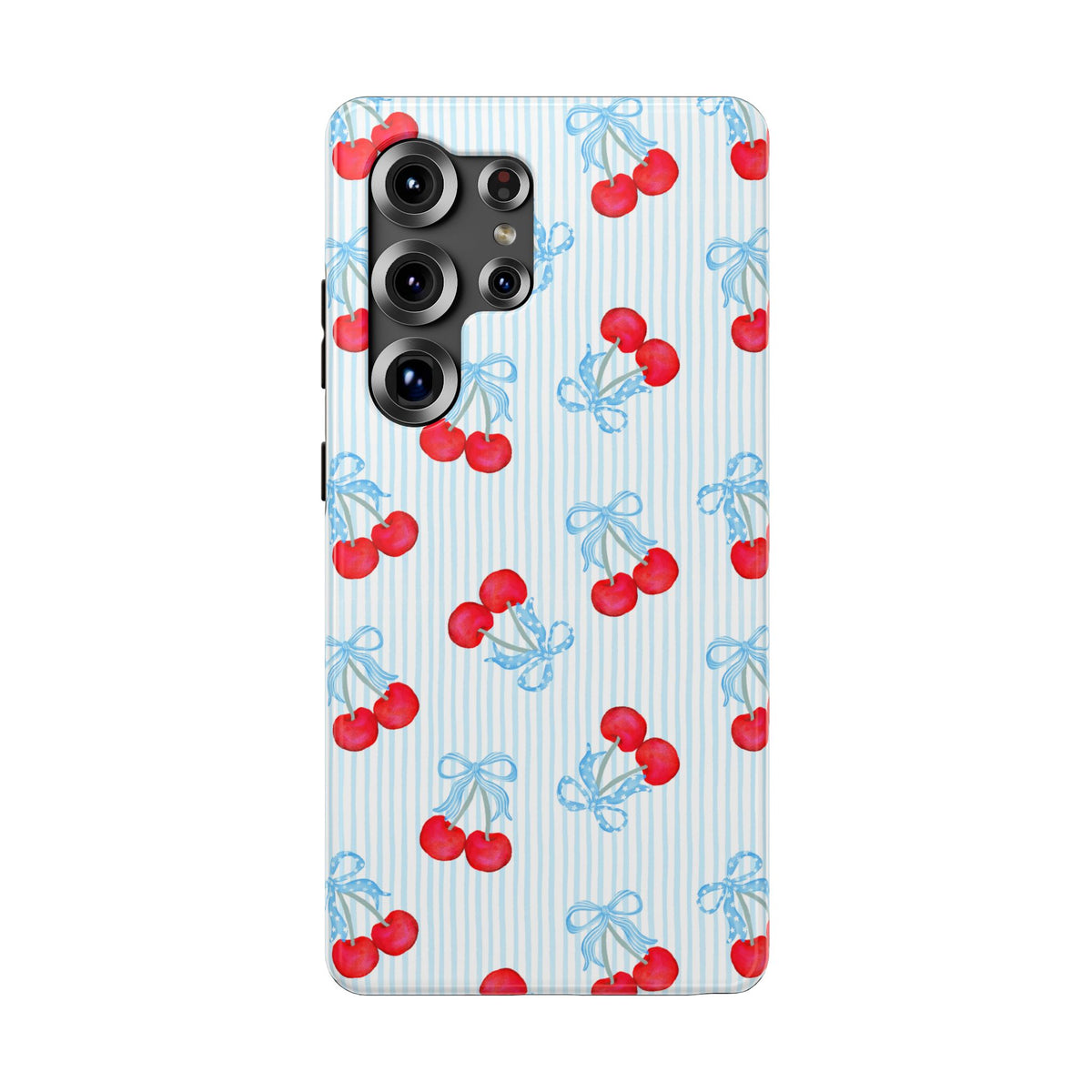 Blue Cherry Bow protective phone case for Samsung Galaxy S25 Ultra, glossy finish