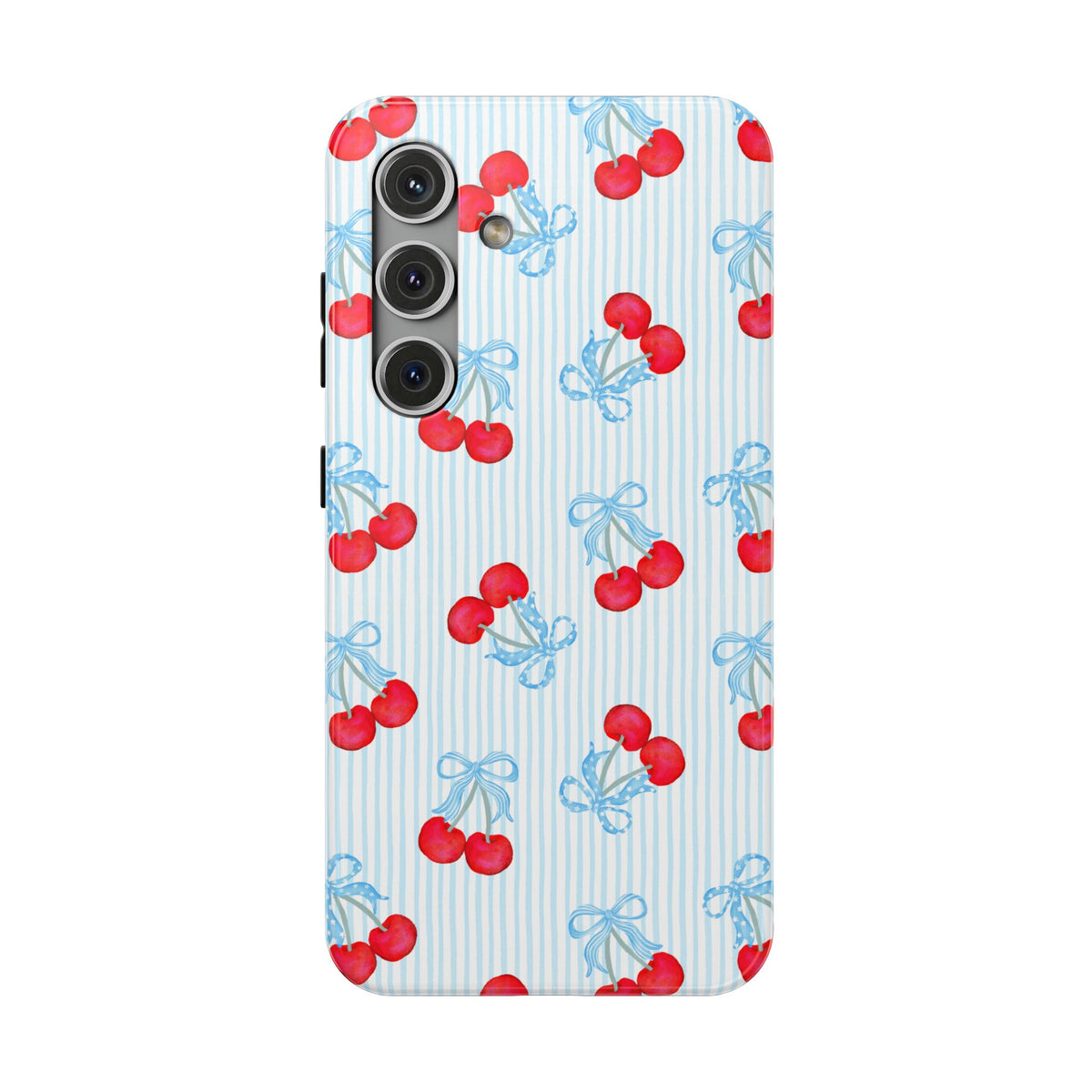 Blue Cherry Bow protective phone case for Samsung Galaxy S24, glossy finish