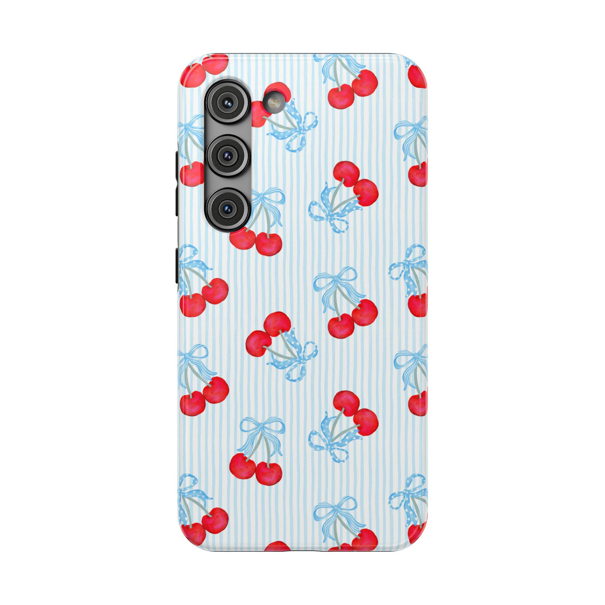 Blue Cherry Bow protective phone case for Samsung Galaxy S23, glossy finish