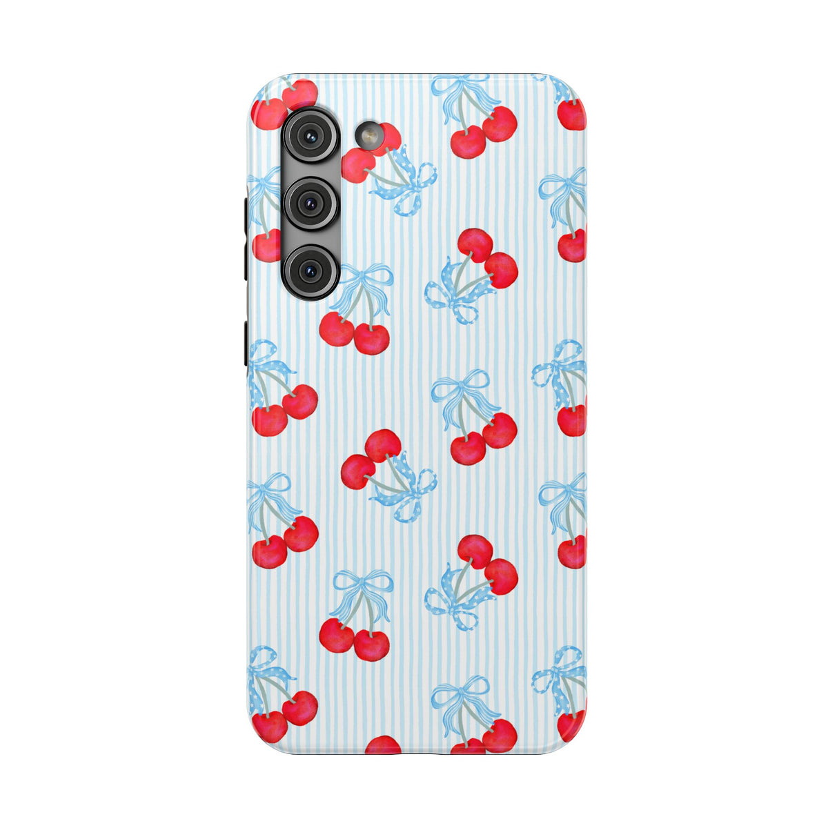 Blue Cherry Bow protective phone case for Samsung Galaxy S23 Plus, glossy finish