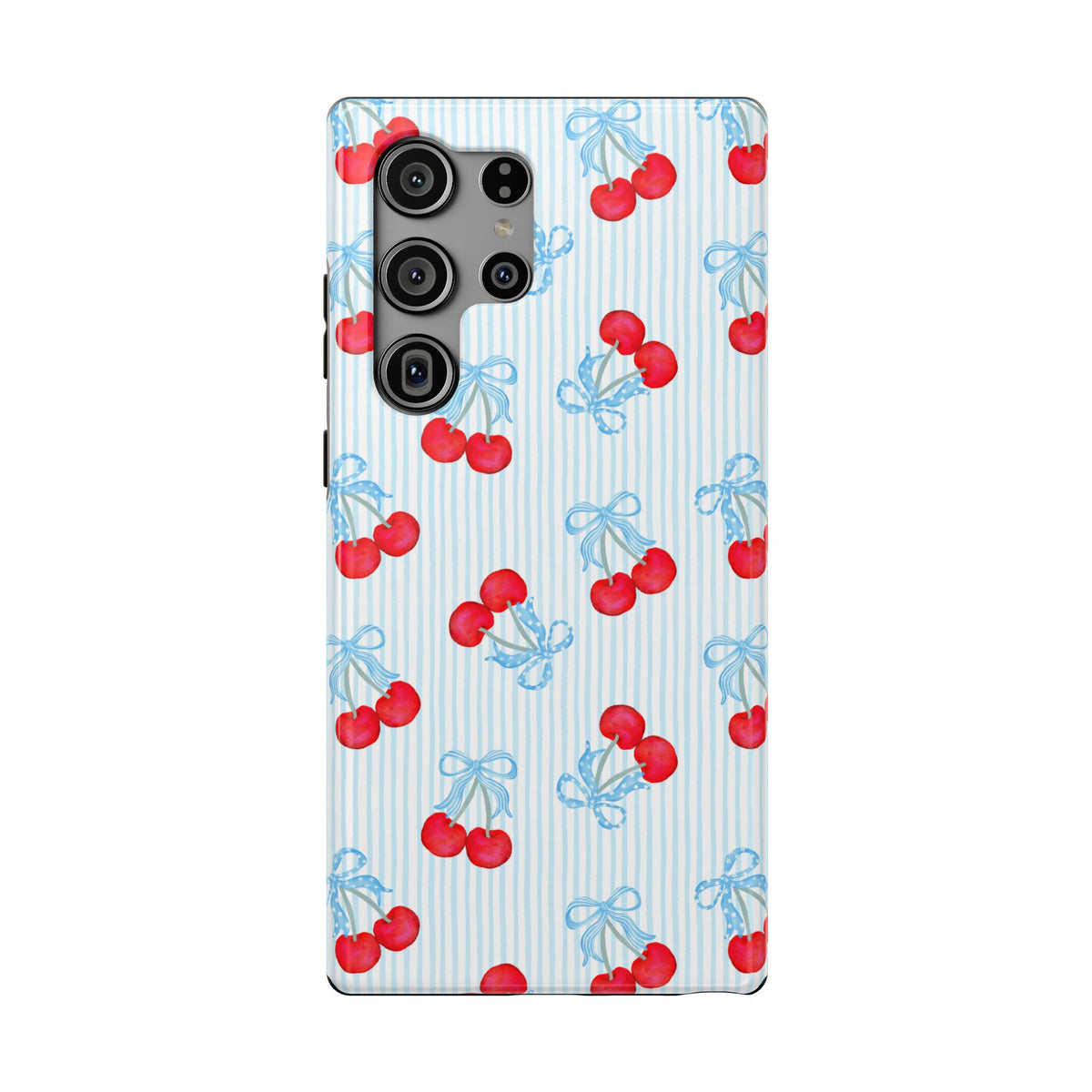 Blue Cherry Bow protective phone case for Samsung Galaxy S23 Ultra, glossy finish