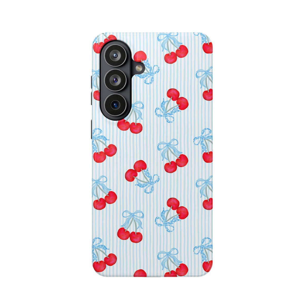 Blue Cherry Bow protective phone case for Samsung Galaxy S26 Plus, glossy finish