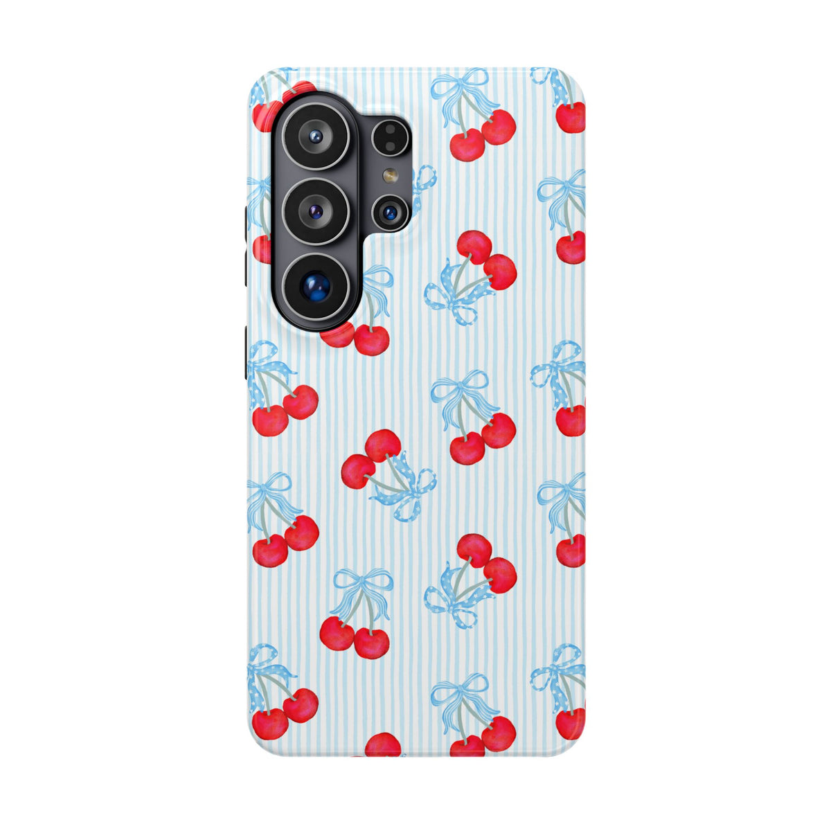 Blue Cherry Bow protective phone case for Samsung Galaxy S26 Ultra, glossy finish