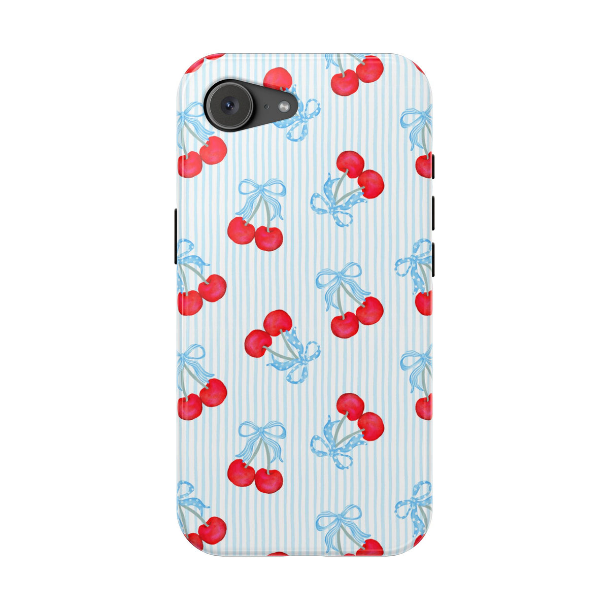 Blue Cherry Bow protective phone case for iPhone 17e, glossy finish