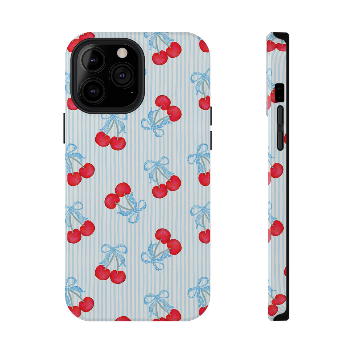 Blue Cherry Bow protective phone case for iPhone 13 Pro Max, glossy finish