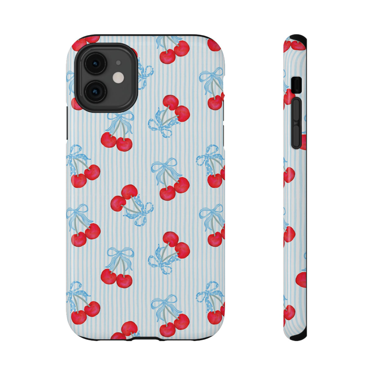 Blue Cherry Bow protective phone case for iPhone 11, glossy finish