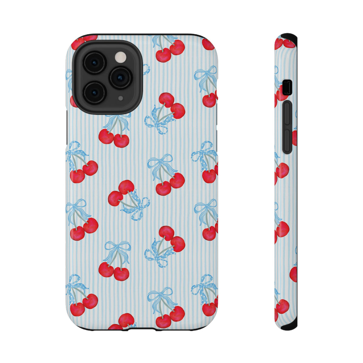 Blue Cherry Bow protective phone case for iPhone 11 Pro, glossy finish