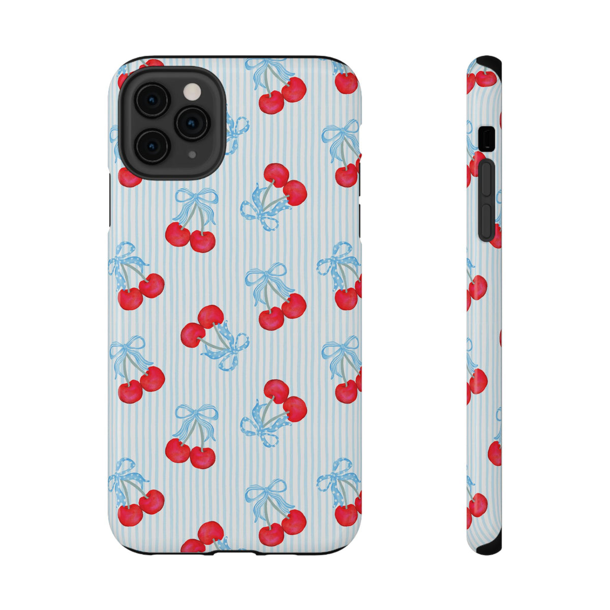 Blue Cherry Bow protective phone case for iPhone 11 Pro Max, glossy finish