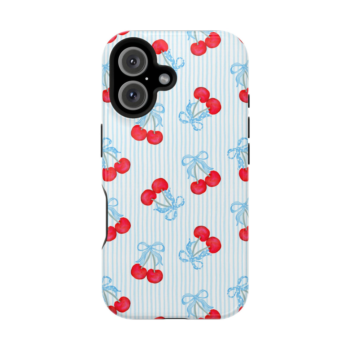 Blue Cherry Bow MagSafe case for iPhone 16, glossy finish