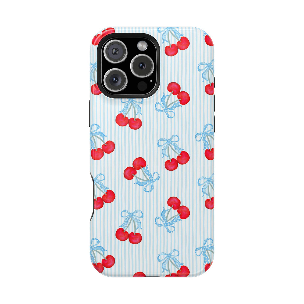 Blue Cherry Bow MagSafe case for iPhone 16 Pro Max, glossy finish