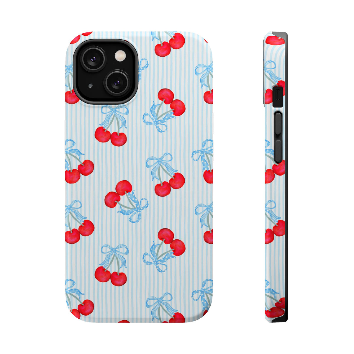 Blue Cherry Bow MagSafe case for iPhone 14, glossy finish