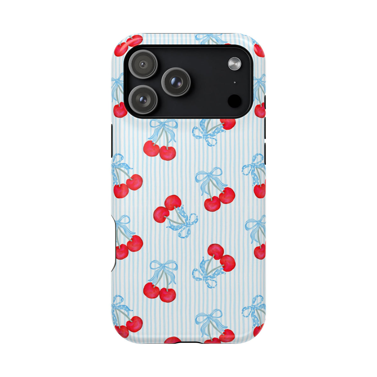 Blue Cherry Bow MagSafe case for iPhone 18 Pro Max, glossy finish