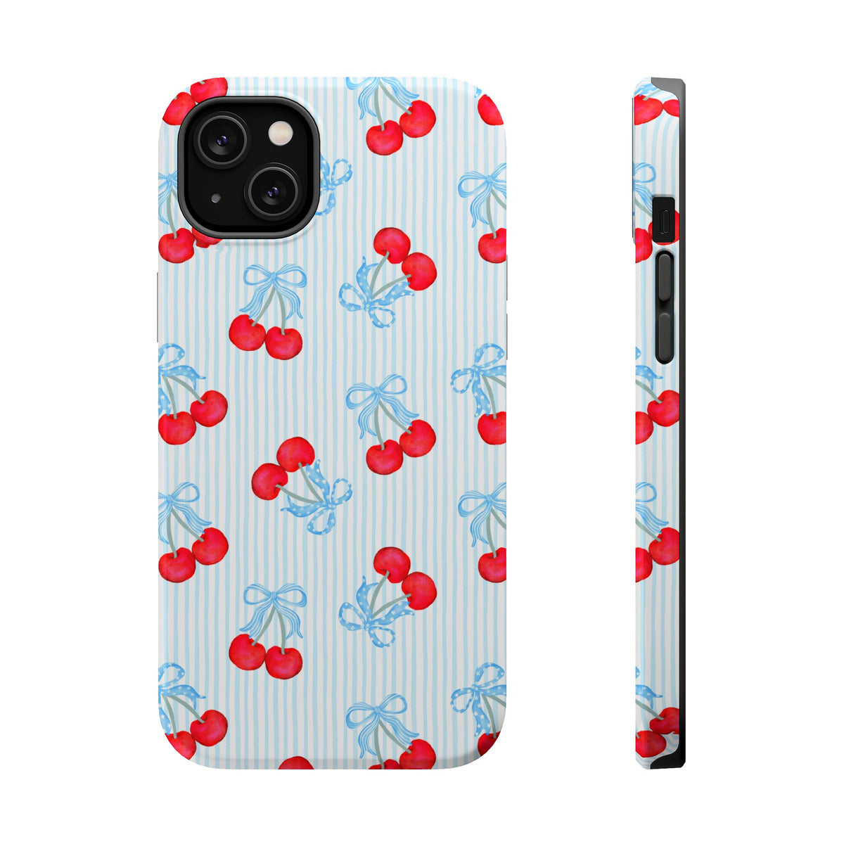 Blue Cherry Bow MagSafe case for iPhone 14 Plus, glossy finish