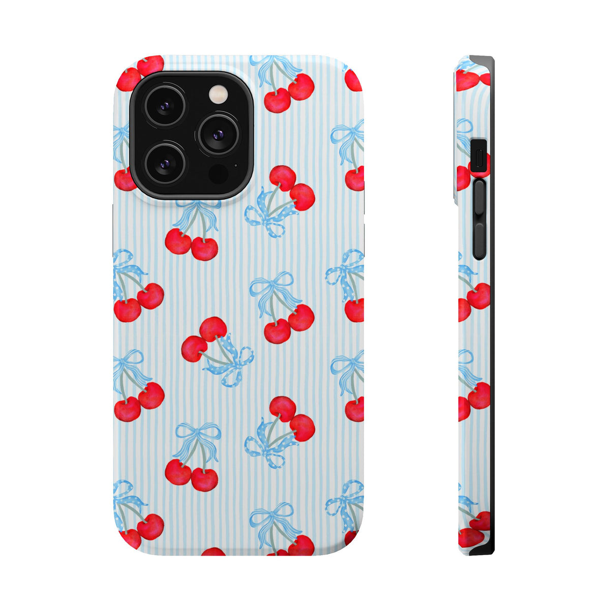 Blue Cherry Bow MagSafe case for iPhone 14 Pro Max, glossy finish