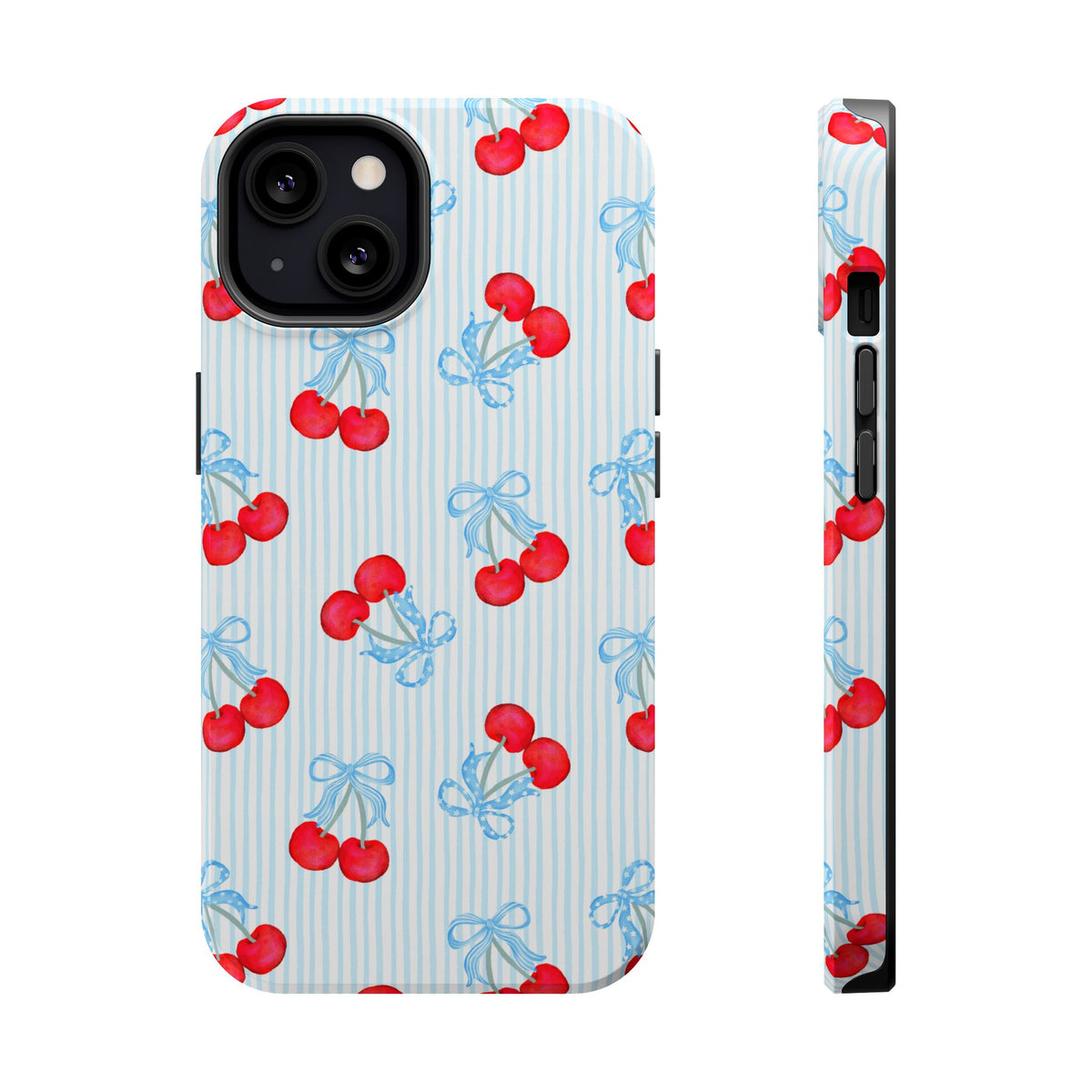 Blue Cherry Bow MagSafe case for iPhone 13, glossy finish