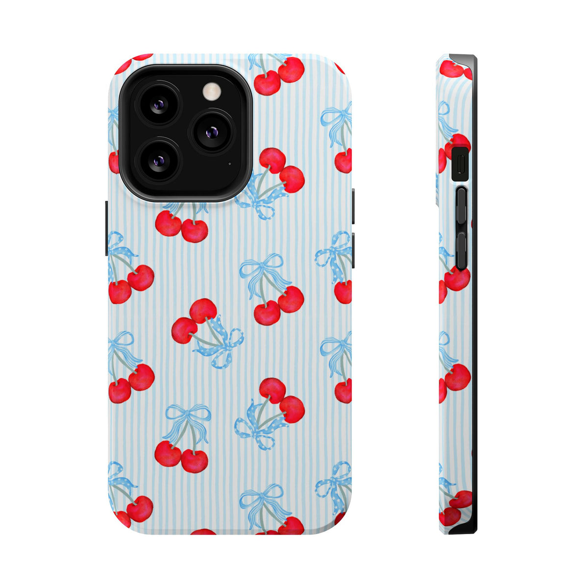 Blue Cherry Bow MagSafe case for iPhone 13 Pro, glossy finish