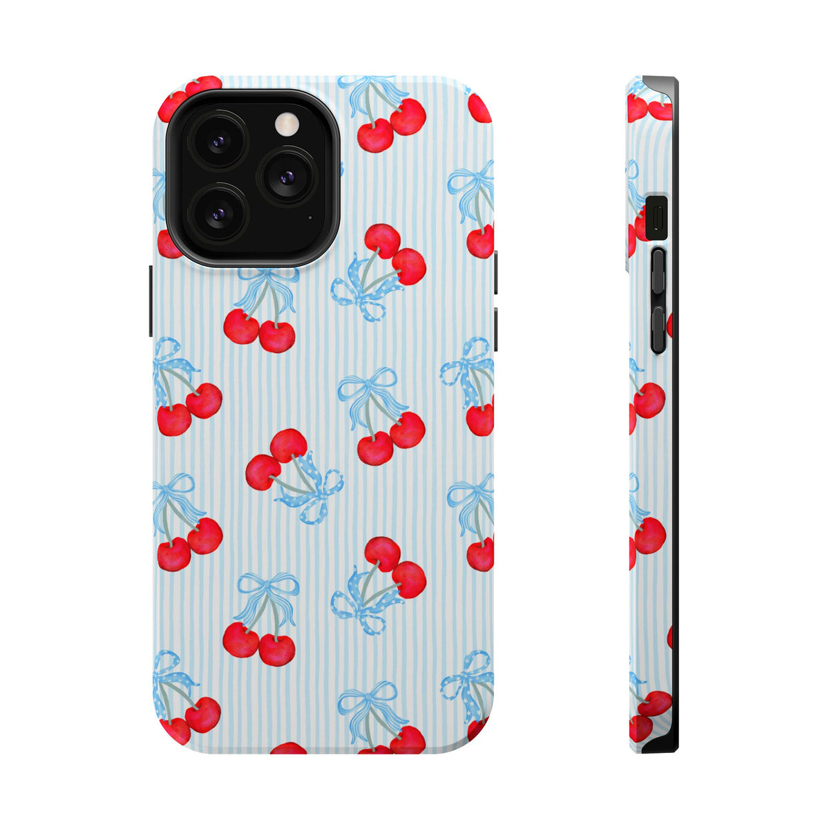 Blue Cherry Bow MagSafe case for iPhone 13 Pro Max, glossy finish