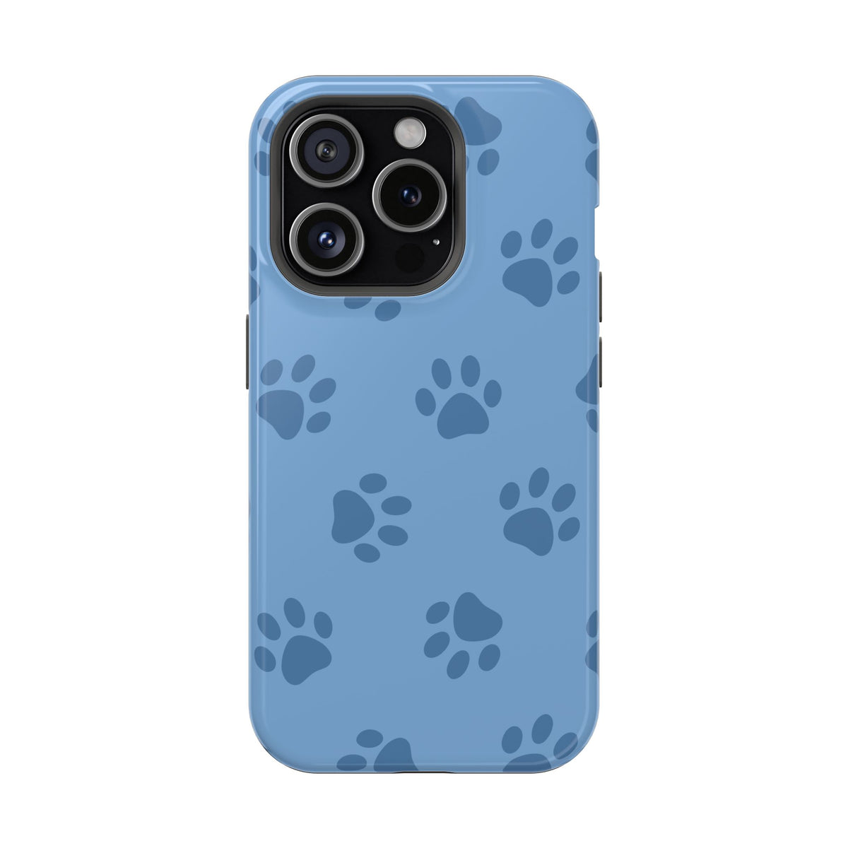 Blue Paw Print protective phone case for iPhone 15 Pro, glossy finish