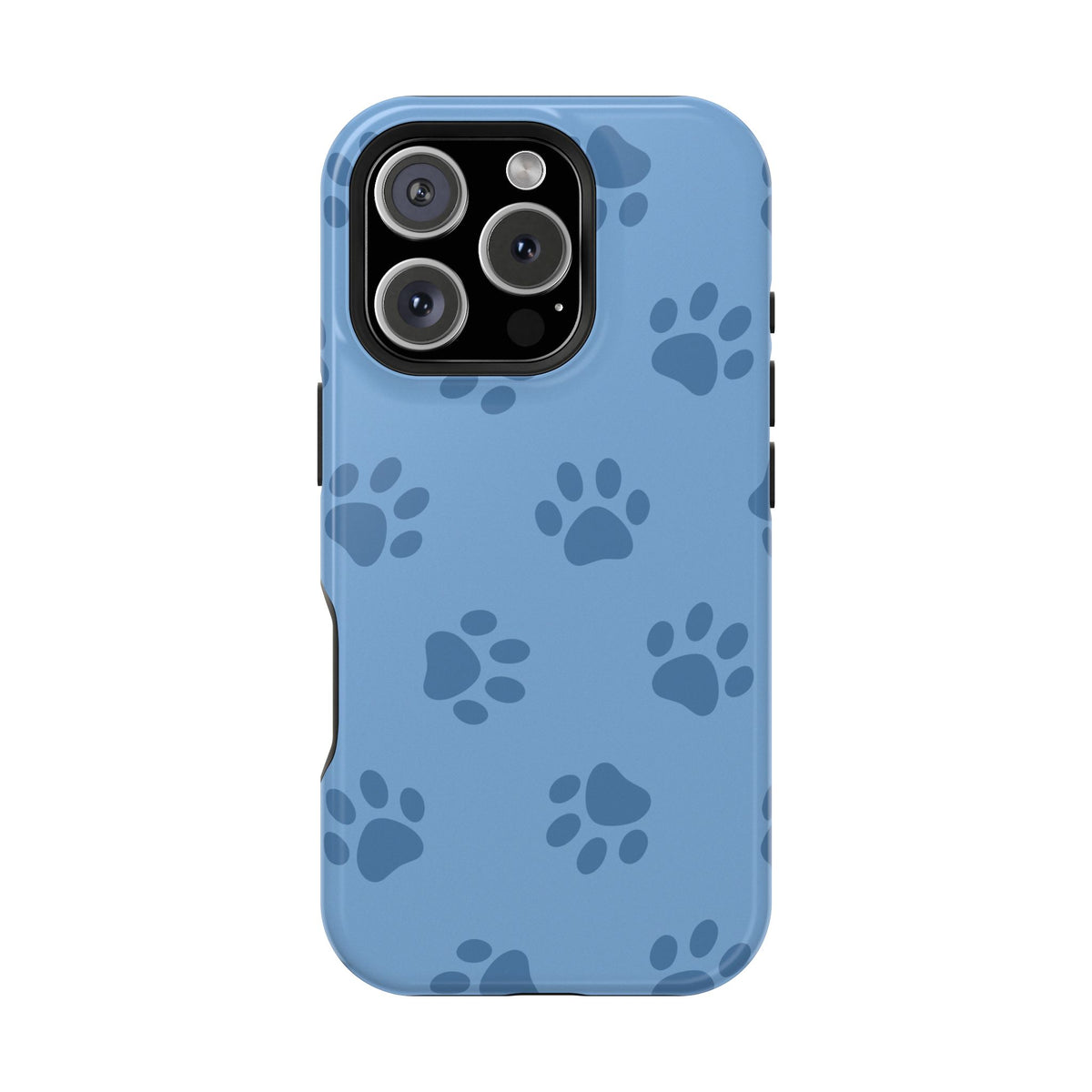 Blue Paw Print protective phone case for iPhone 16 Pro, glossy finish