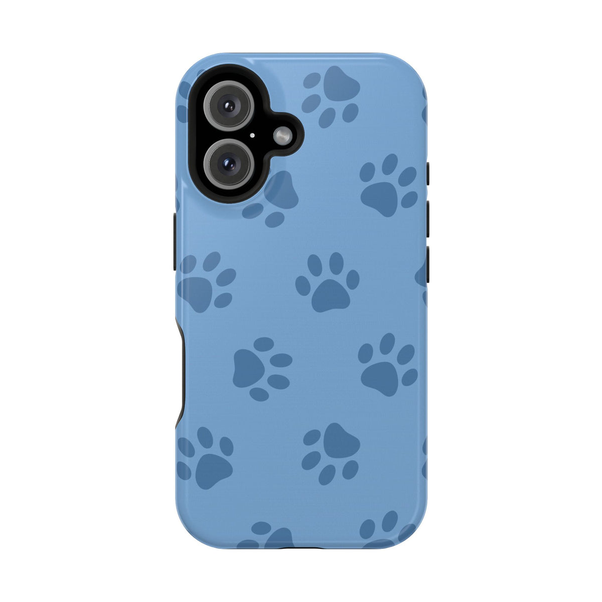 Blue Paw Print protective phone case for iPhone 16, glossy finish