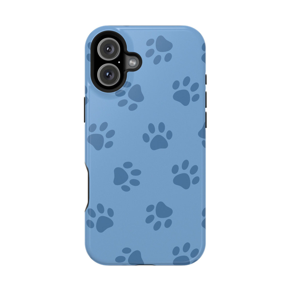 Blue Paw Print protective phone case for iPhone 16 Plus, glossy finish