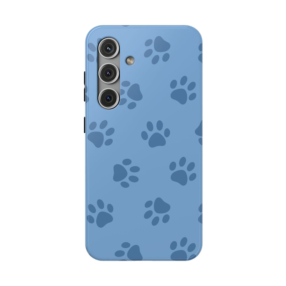 Blue Paw Print protective phone case for Samsung Galaxy S24, glossy finish