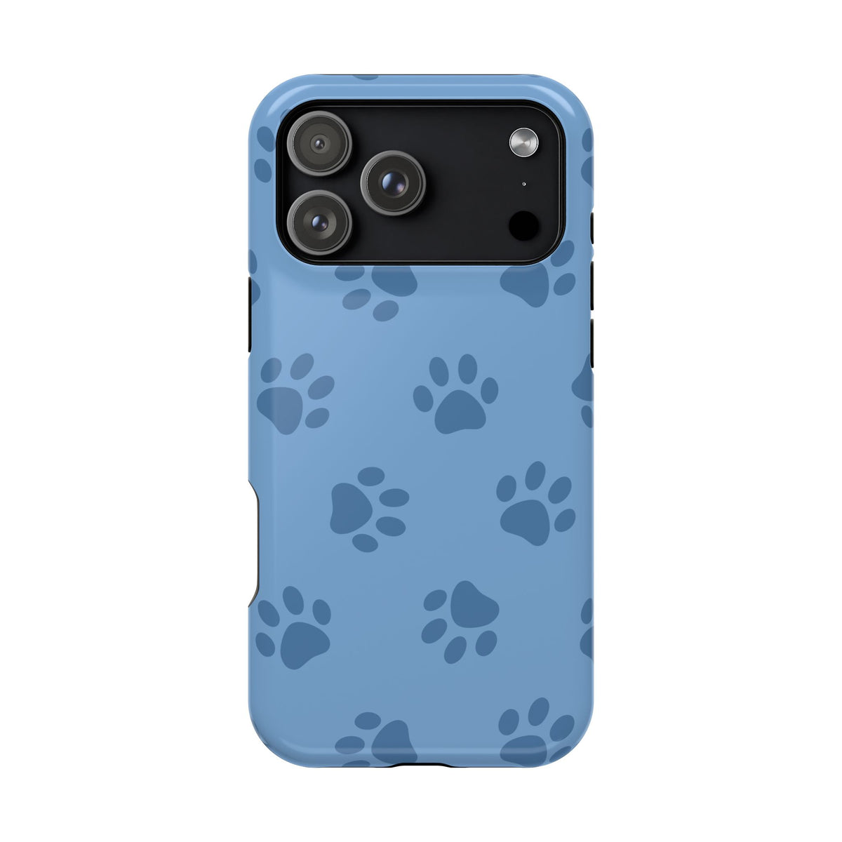 Blue Paw Print MagSafe case for iPhone 17 Pro Max, glossy finish