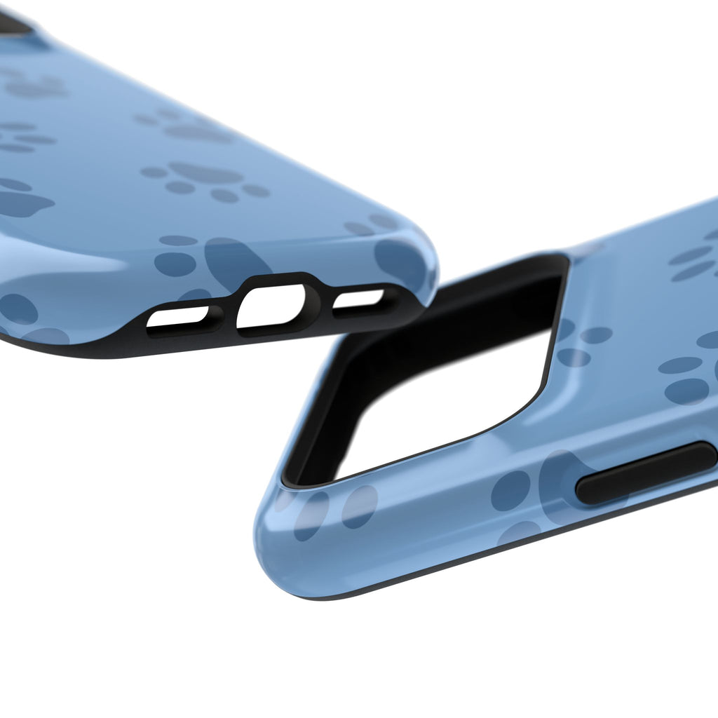 Blue Paw Print MagSafe case, close-up at an angle