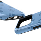 Blue Paw Print MagSafe case, close-up at an angle