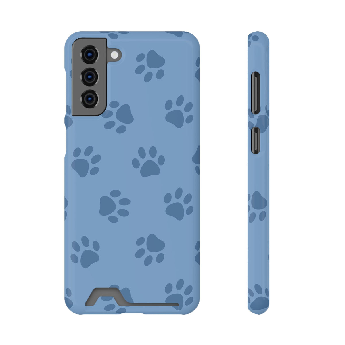 Blue Paw Print phone case with card holder for Samsung Galaxy S21 Plus, glossy finish