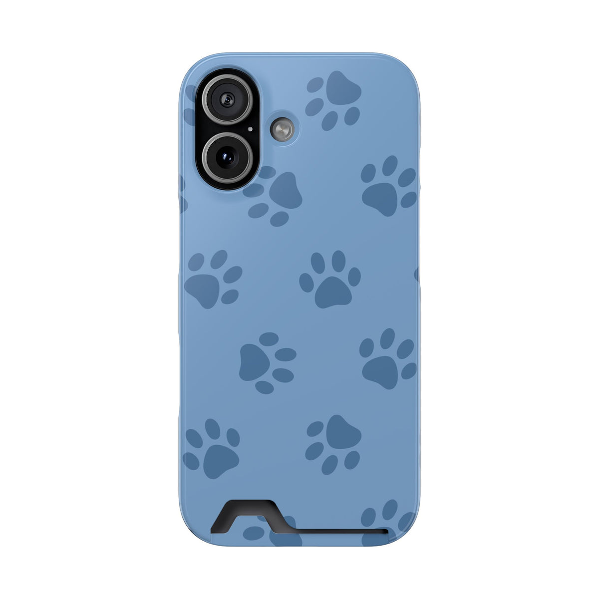 Blue Paw Print phone case with card holder for iPhone 17, glossy finish