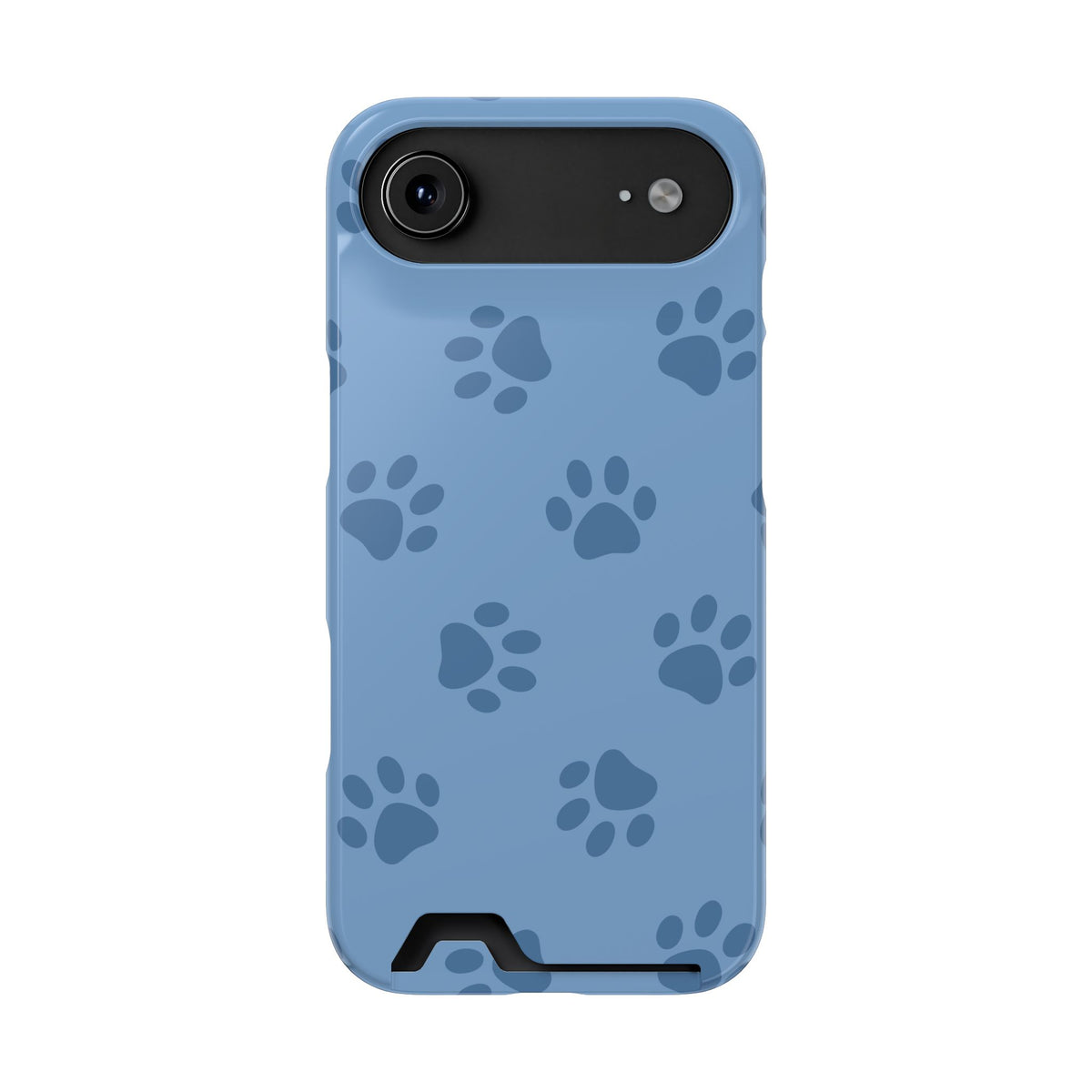 Blue Paw Print phone case with card holder for iPhone 17 Air, glossy finish