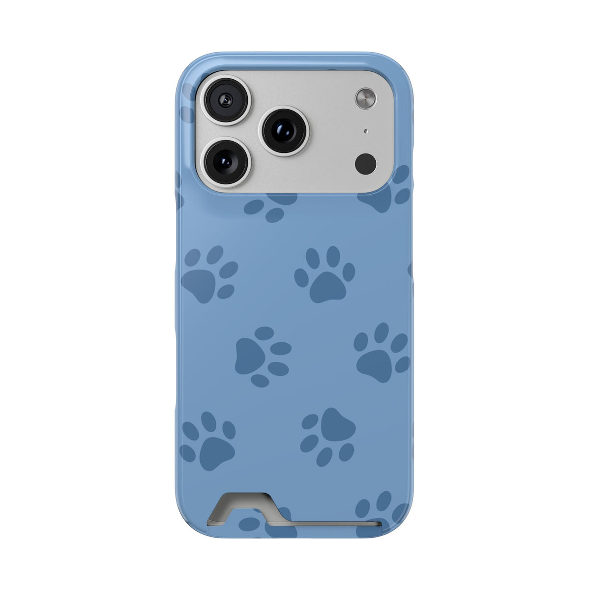 Blue Paw Print phone case with card holder for iPhone 17 Pro, glossy finish