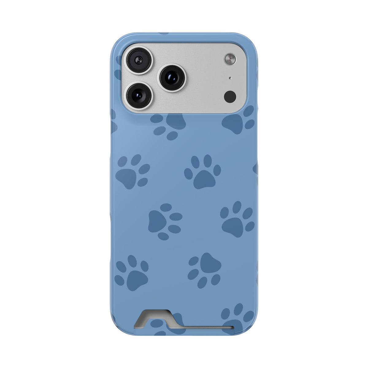 Blue Paw Print phone case with card holder for iPhone 17 Pro Max, glossy finish