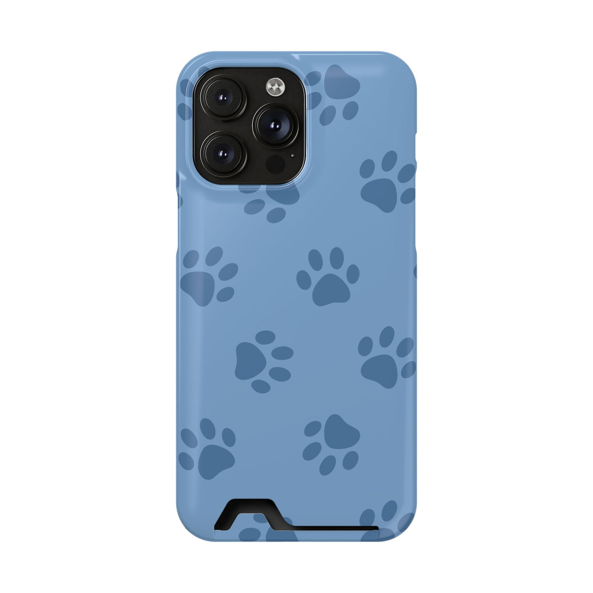 Blue Paw Print phone case with card holder for iPhone 14 Pro Max, glossy finish
