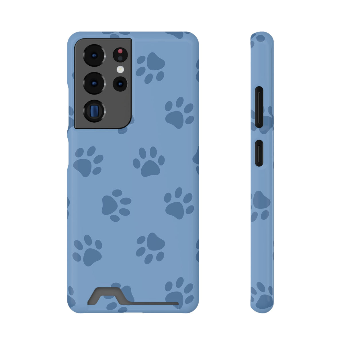 Blue Paw Print phone case with card holder for Samsung Galaxy S22 Plus, glossy finish
