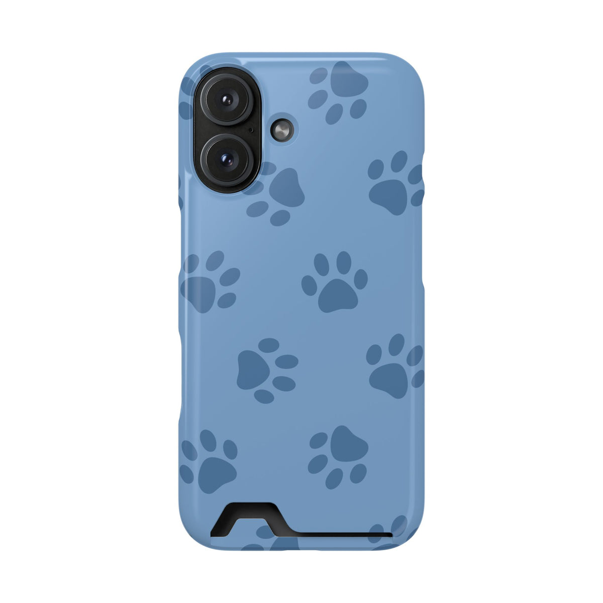 Blue Paw Print phone case with card holder for iPhone 16, glossy finish